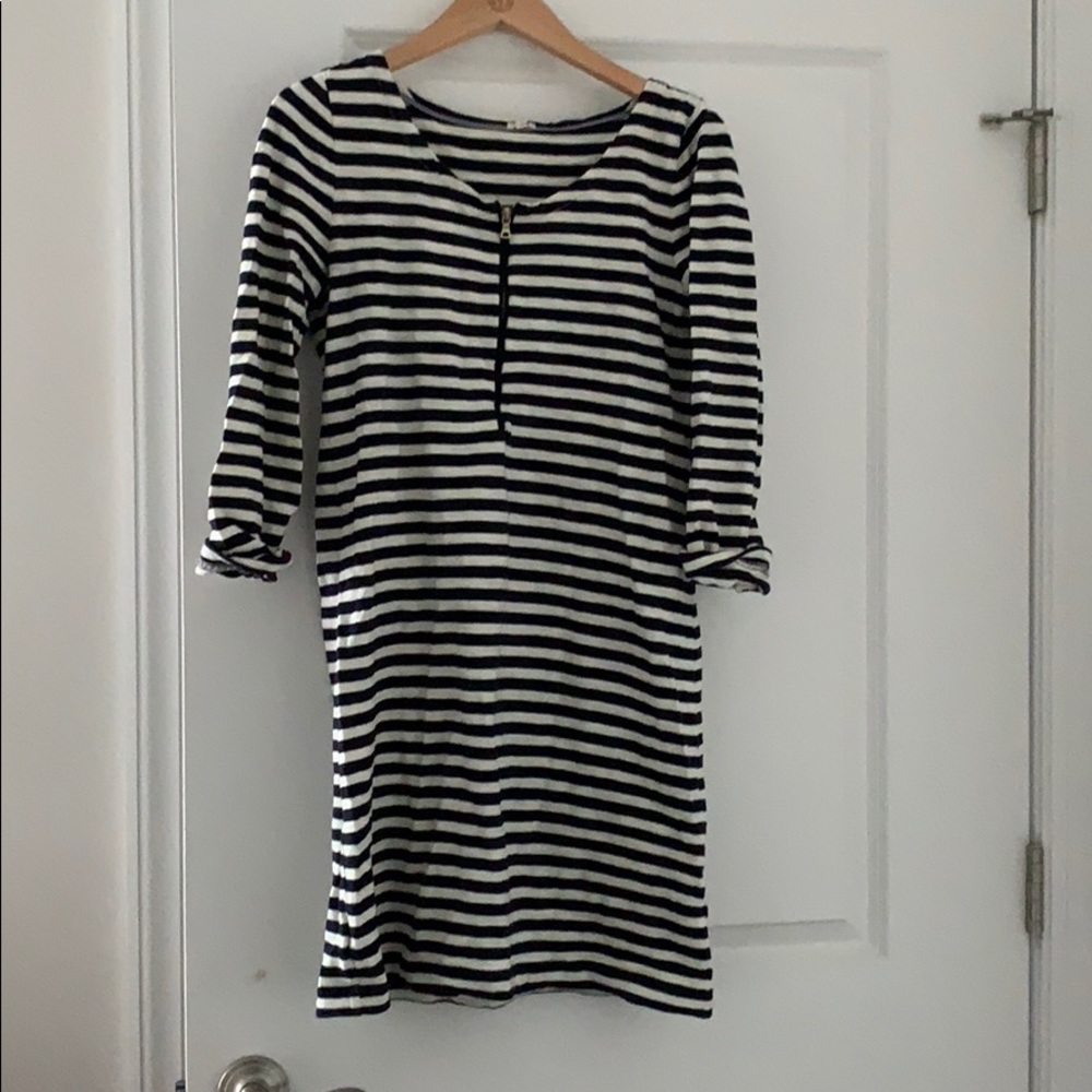 jcrew striped 3/4 serve dress with front zipper